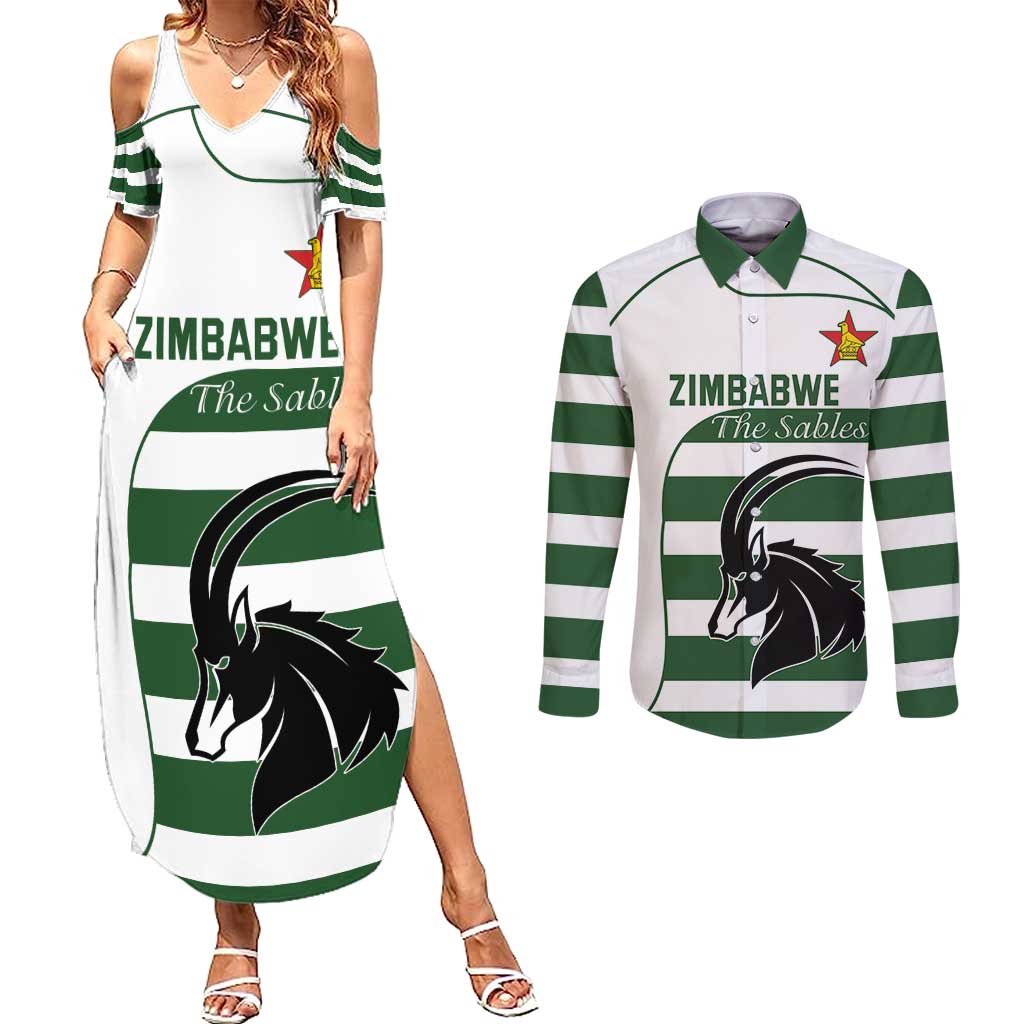 Custom Zimbabwe Rugby Couples Matching Summer Maxi Dress and Long Sleeve Button Shirt The Sables Go Champion - Wonder Print Shop