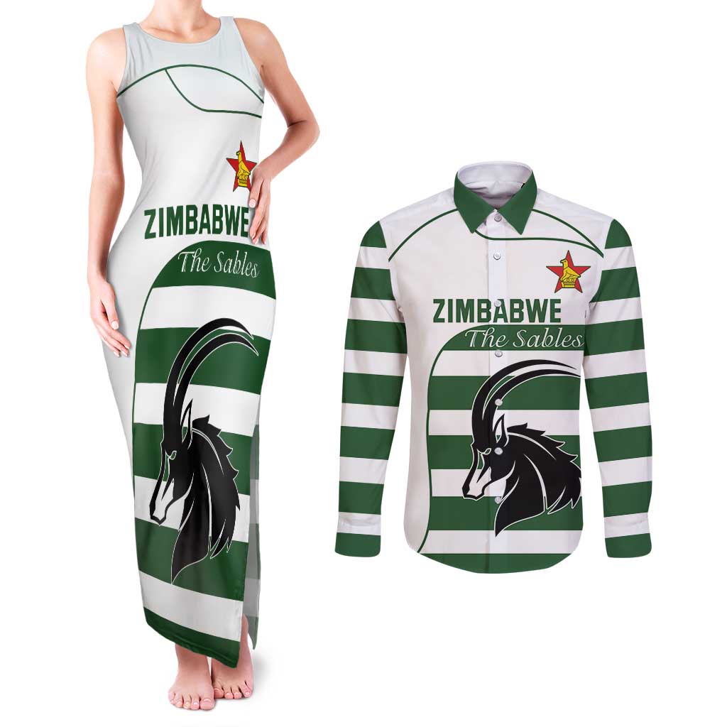 Custom Zimbabwe Rugby Couples Matching Tank Maxi Dress and Long Sleeve Button Shirt The Sables Go Champion - Wonder Print Shop