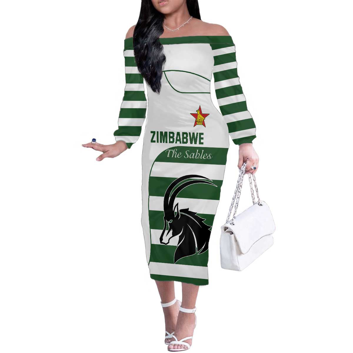 Custom Zimbabwe Rugby Family Matching Off The Shoulder Long Sleeve Dress and Hawaiian Shirt The Sables Go Champion - Wonder Print Shop