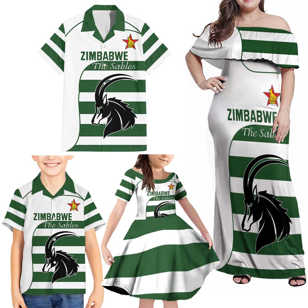 Custom Zimbabwe Rugby Family Matching Off Shoulder Maxi Dress and Hawaiian Shirt The Sables Go Champion - Wonder Print Shop