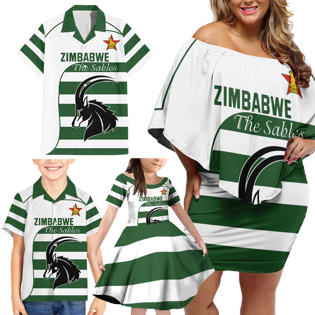 Custom Zimbabwe Rugby Family Matching Off Shoulder Short Dress and Hawaiian Shirt The Sables Go Champion - Wonder Print Shop