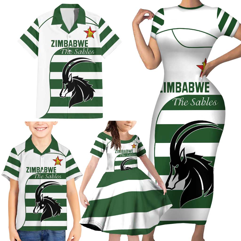 Custom Zimbabwe Rugby Family Matching Short Sleeve Bodycon Dress and Hawaiian Shirt The Sables Go Champion - Wonder Print Shop