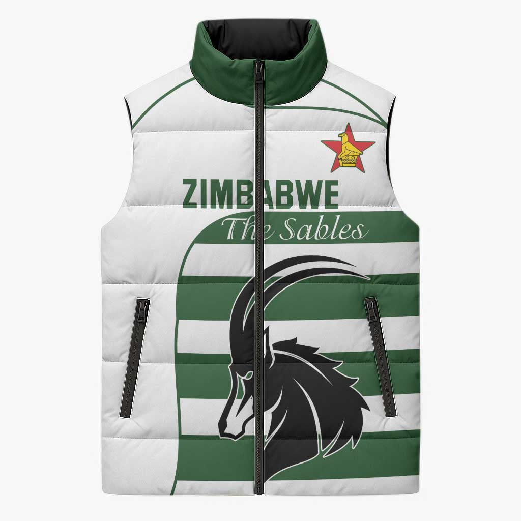 Custom Zimbabwe Rugby Sleeveless Puffer Jacket The Sables Go Champion - Wonder Print Shop