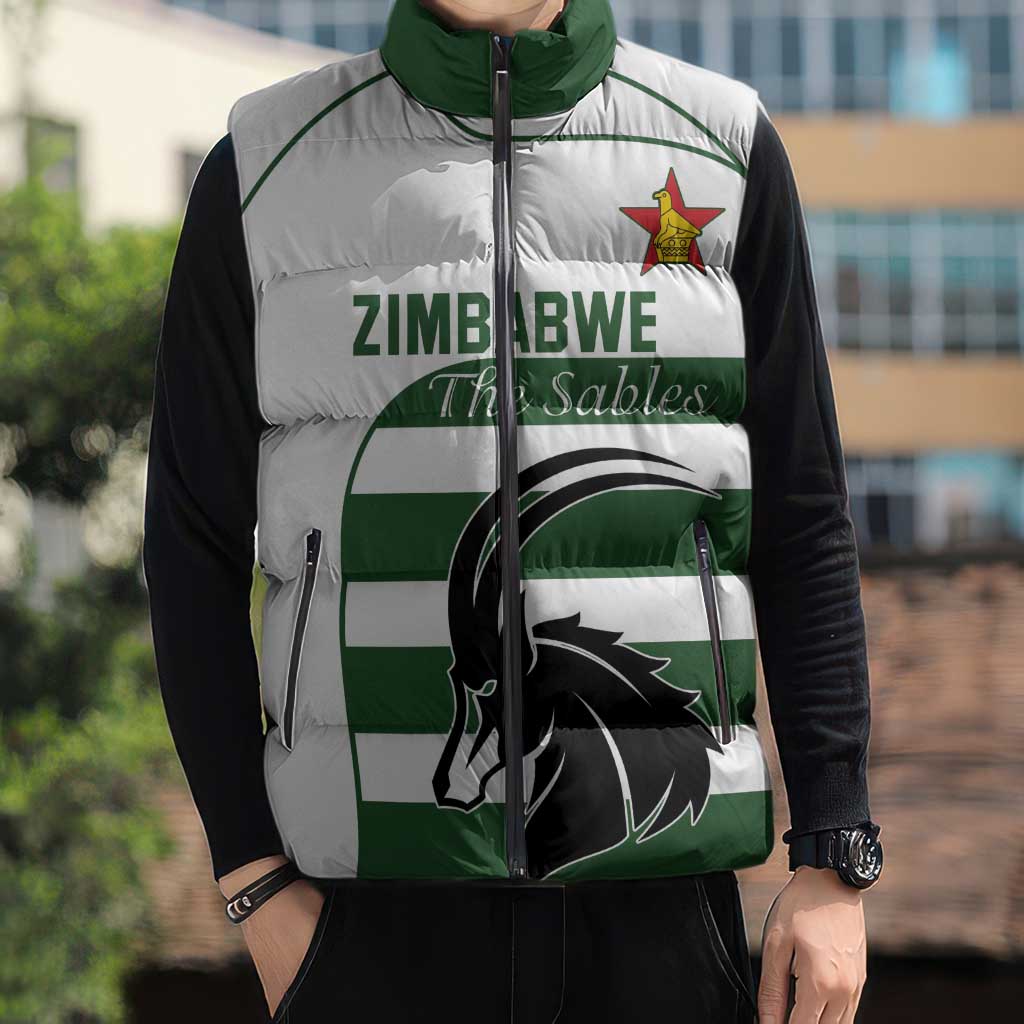 Custom Zimbabwe Rugby Sleeveless Puffer Jacket The Sables Go Champion - Wonder Print Shop
