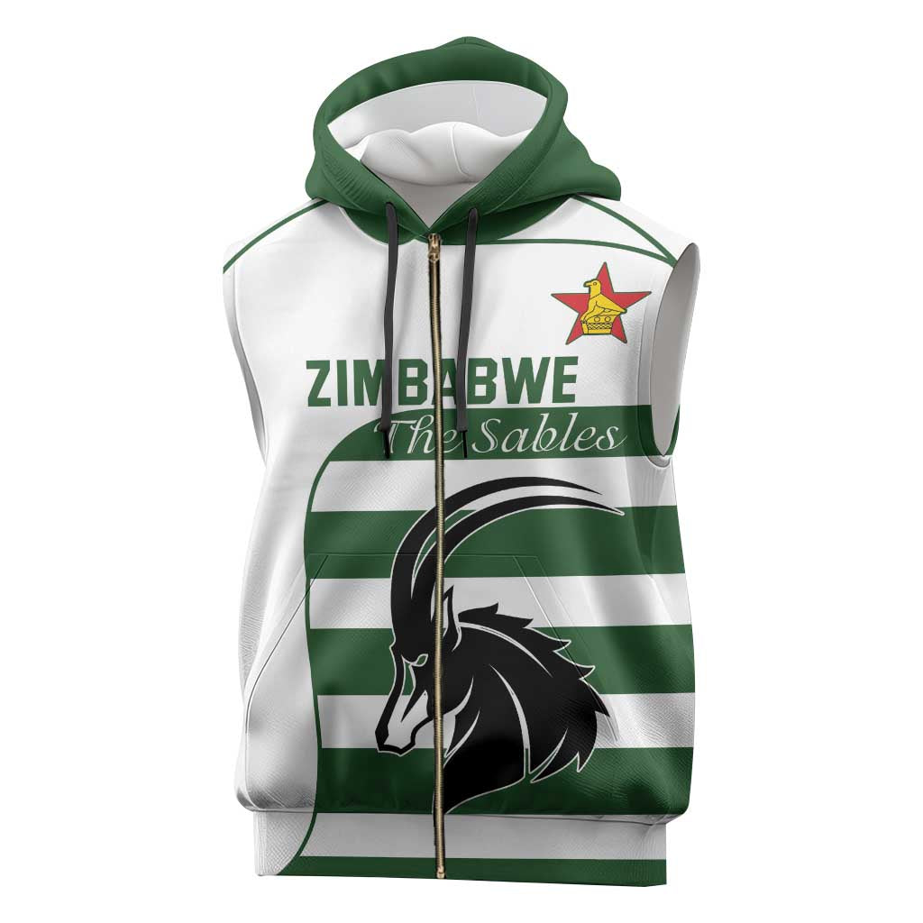 Custom Zimbabwe Rugby Sleeveless Zip Hoodie The Sables Go Champion - Wonder Print Shop