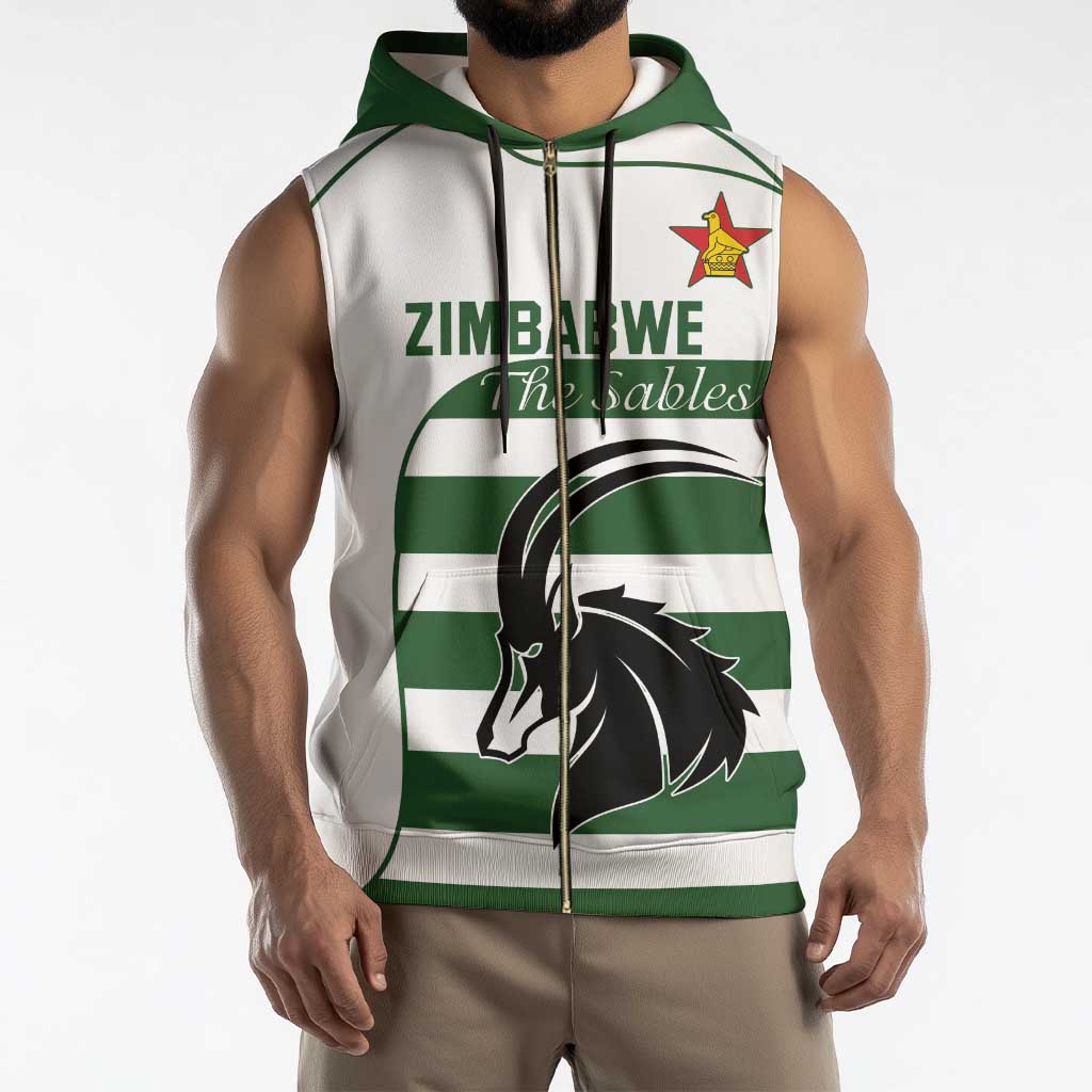 Custom Zimbabwe Rugby Sleeveless Zip Hoodie The Sables Go Champion - Wonder Print Shop