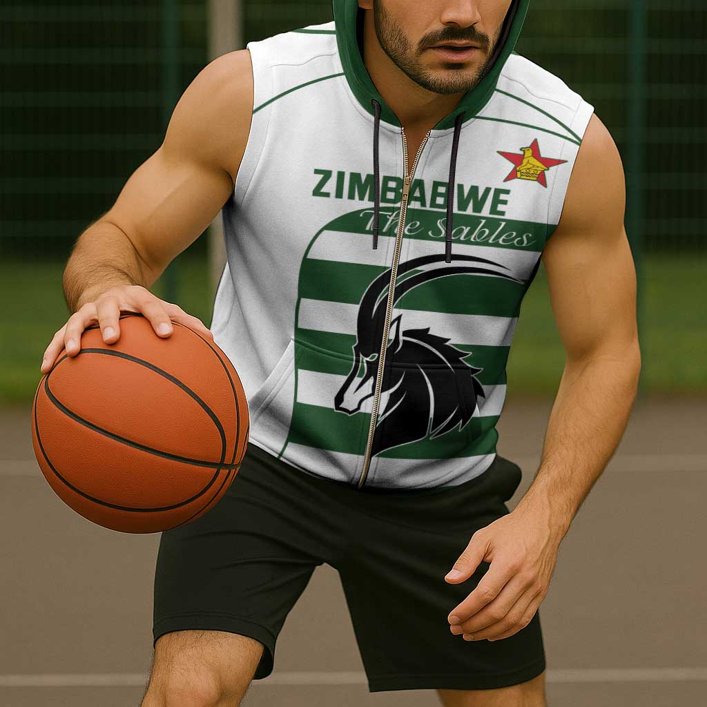 Custom Zimbabwe Rugby Sleeveless Zip Hoodie The Sables Go Champion - Wonder Print Shop
