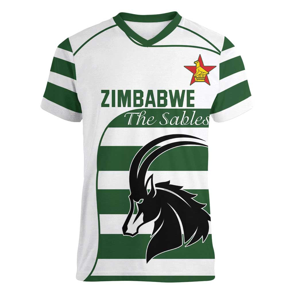 Custom Zimbabwe Rugby Women V-Neck T-Shirt The Sables Go Champion - Wonder Print Shop