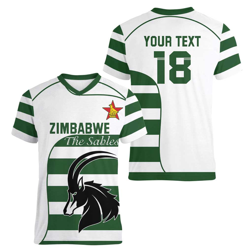 Custom Zimbabwe Rugby Women V-Neck T-Shirt The Sables Go Champion - Wonder Print Shop