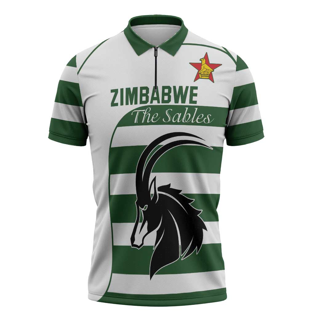 Custom Zimbabwe Rugby Zipper Polo Shirt The Sables Go Champion - Wonder Print Shop