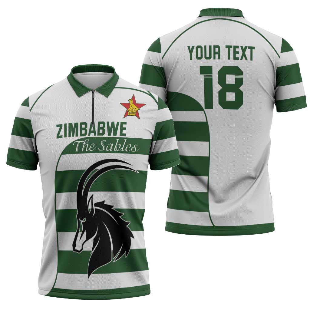 Custom Zimbabwe Rugby Zipper Polo Shirt The Sables Go Champion - Wonder Print Shop
