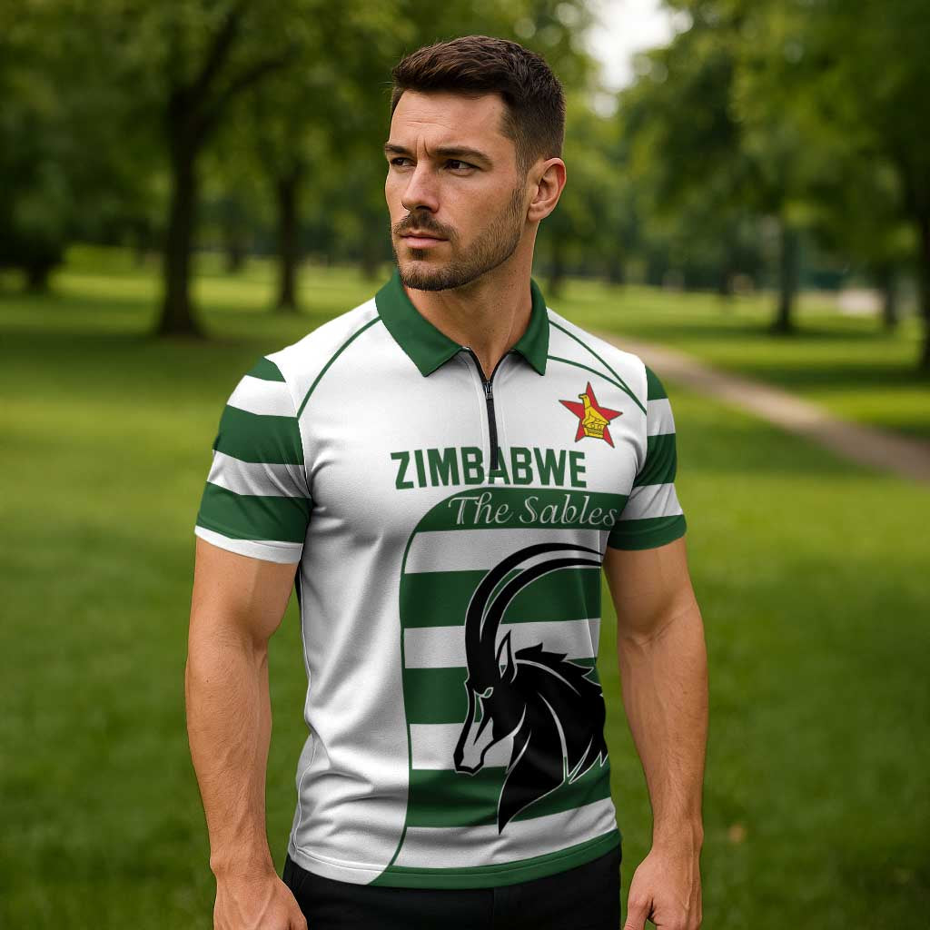 Custom Zimbabwe Rugby Zipper Polo Shirt The Sables Go Champion - Wonder Print Shop