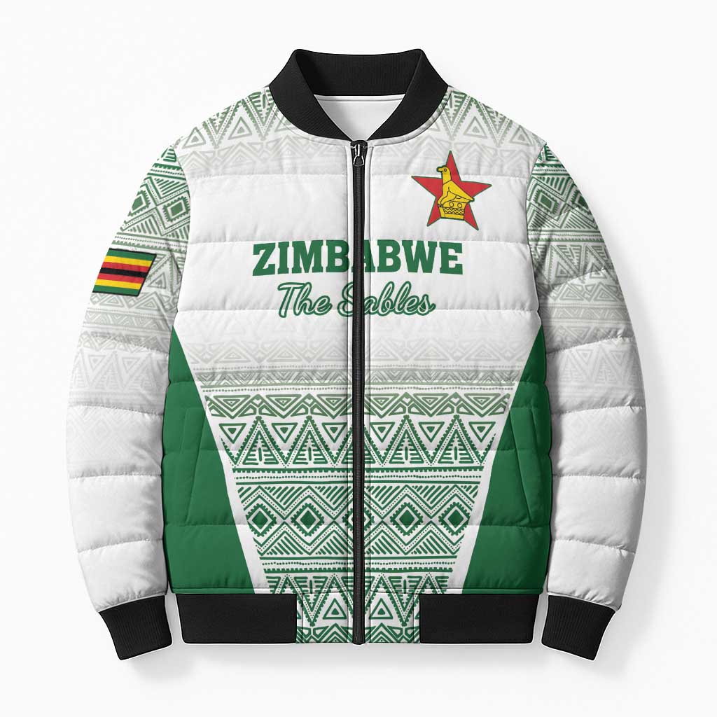 Custom Zimbabwe Rugby Bomber Puffer Jacket Sables African Patterns - Wonder Print Shop