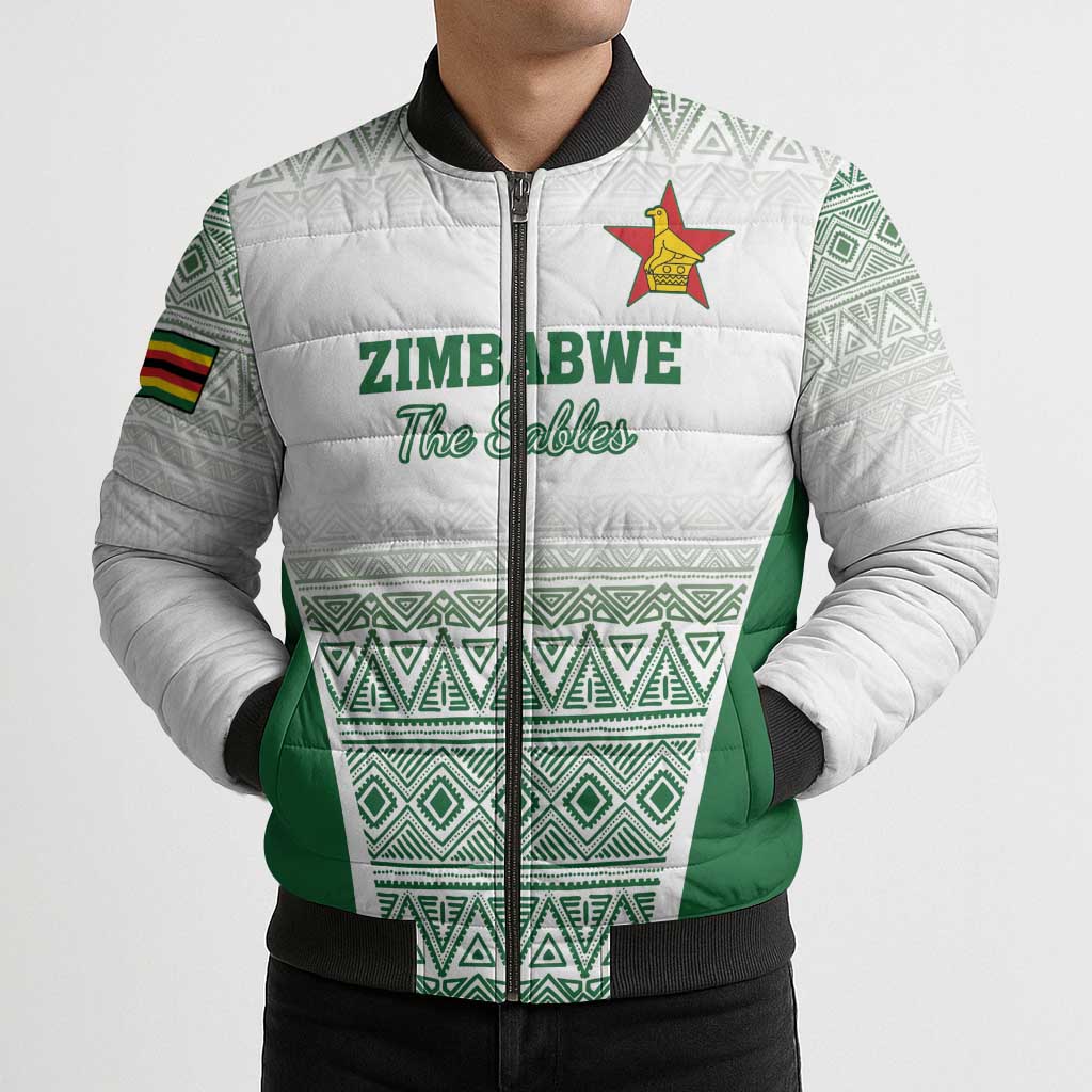 Custom Zimbabwe Rugby Bomber Puffer Jacket Sables African Patterns - Wonder Print Shop