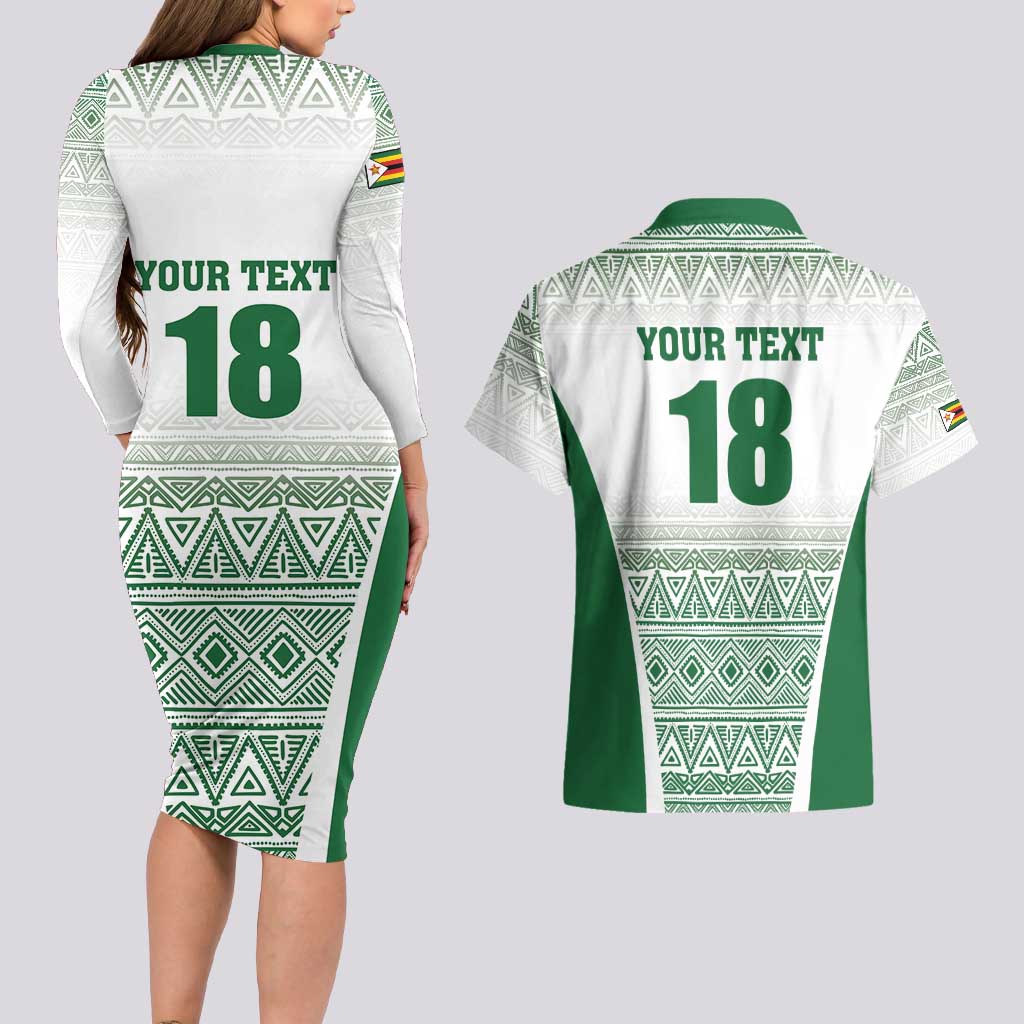 Custom Zimbabwe Rugby Couples Matching Long Sleeve Bodycon Dress and Hawaiian Shirt Sables African Patterns - Wonder Print Shop