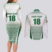 Custom Zimbabwe Rugby Couples Matching Long Sleeve Bodycon Dress and Long Sleeve Button Shirt Sables African Patterns - Wonder Print Shop