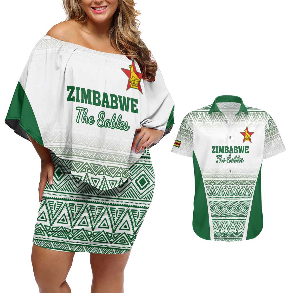 Custom Zimbabwe Rugby Couples Matching Off Shoulder Short Dress and Hawaiian Shirt Sables African Patterns - Wonder Print Shop