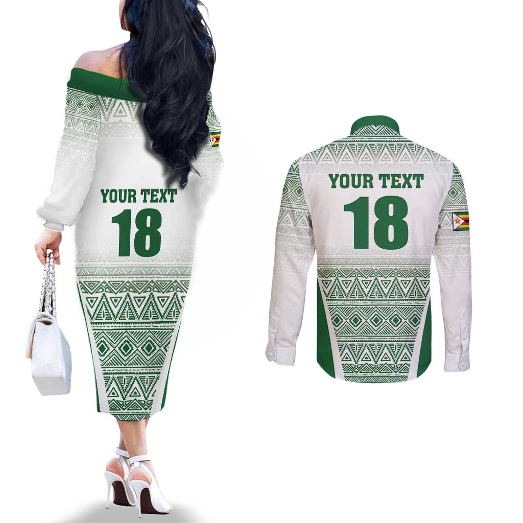 Custom Zimbabwe Rugby Couples Matching Off The Shoulder Long Sleeve Dress and Long Sleeve Button Shirt Sables African Patterns - Wonder Print Shop