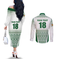 Custom Zimbabwe Rugby Couples Matching Off The Shoulder Long Sleeve Dress and Long Sleeve Button Shirt Sables African Patterns - Wonder Print Shop