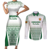 Custom Zimbabwe Rugby Couples Matching Short Sleeve Bodycon Dress and Long Sleeve Button Shirt Sables African Patterns - Wonder Print Shop