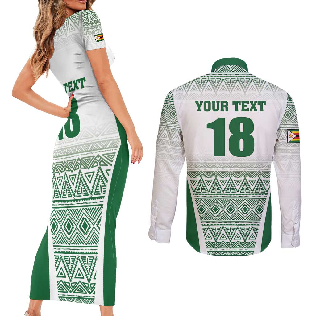 Custom Zimbabwe Rugby Couples Matching Short Sleeve Bodycon Dress and Long Sleeve Button Shirt Sables African Patterns - Wonder Print Shop