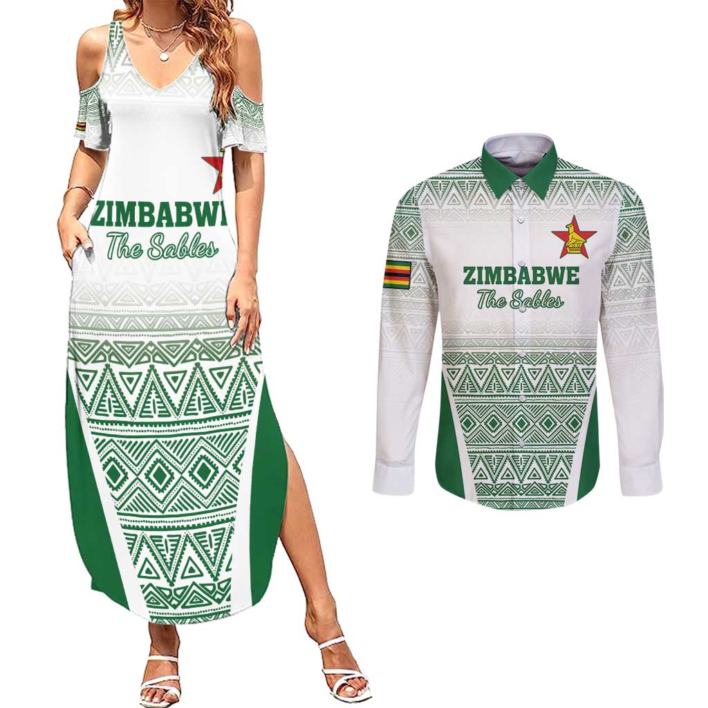 Custom Zimbabwe Rugby Couples Matching Summer Maxi Dress and Long Sleeve Button Shirt Sables African Patterns - Wonder Print Shop