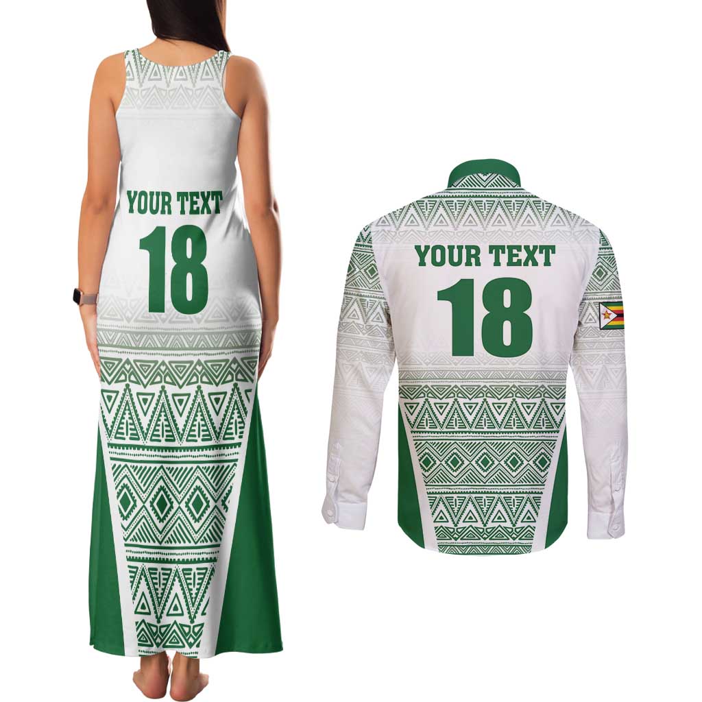Custom Zimbabwe Rugby Couples Matching Tank Maxi Dress and Long Sleeve Button Shirt Sables African Patterns - Wonder Print Shop