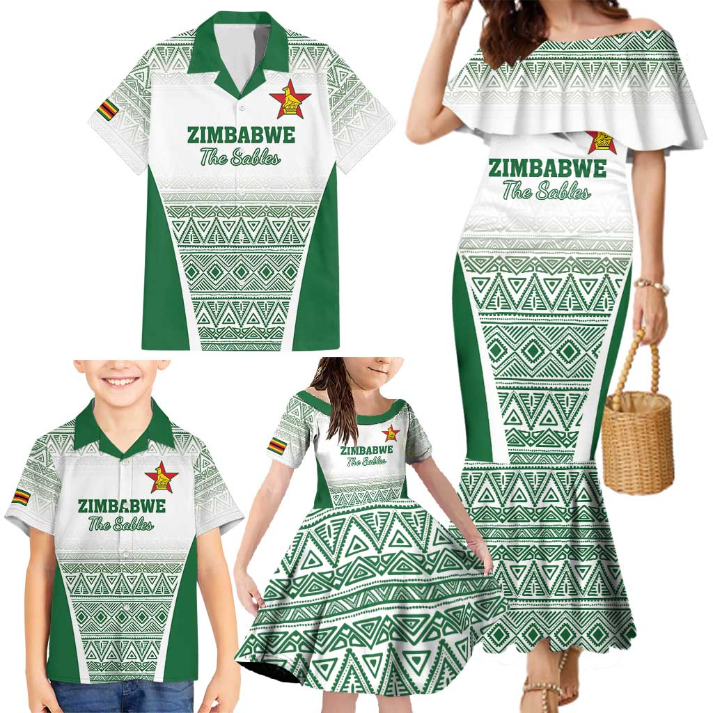 Custom Zimbabwe Rugby Family Matching Mermaid Dress and Hawaiian Shirt Sables African Patterns - Wonder Print Shop