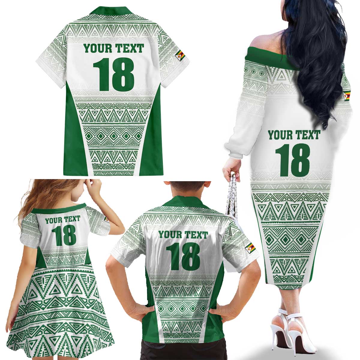 Custom Zimbabwe Rugby Family Matching Off The Shoulder Long Sleeve Dress and Hawaiian Shirt Sables African Patterns - Wonder Print Shop