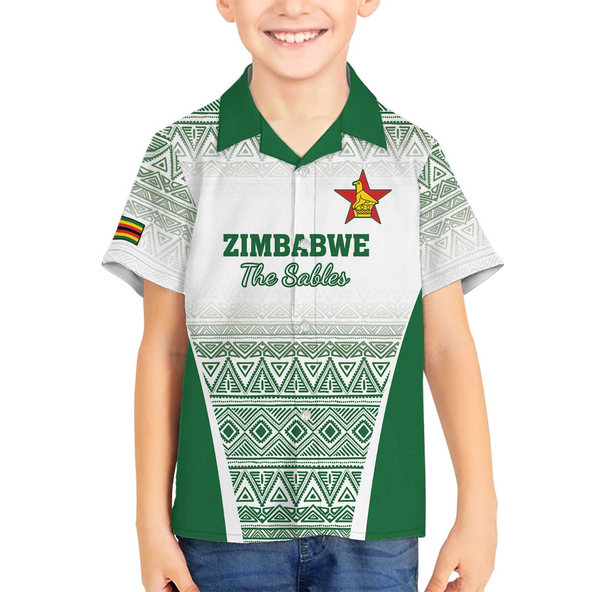 Custom Zimbabwe Rugby Family Matching Off The Shoulder Long Sleeve Dress and Hawaiian Shirt Sables African Patterns - Wonder Print Shop