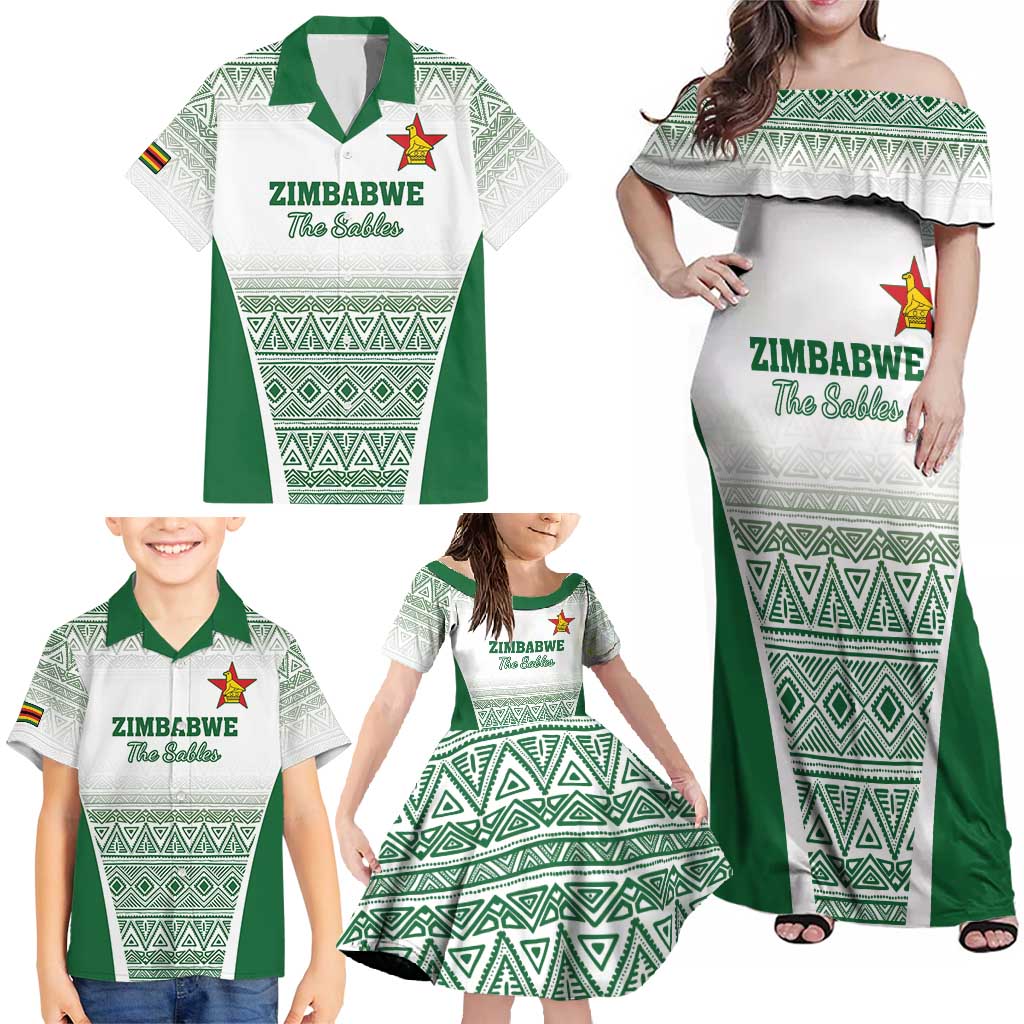 Custom Zimbabwe Rugby Family Matching Off Shoulder Maxi Dress and Hawaiian Shirt Sables African Patterns - Wonder Print Shop