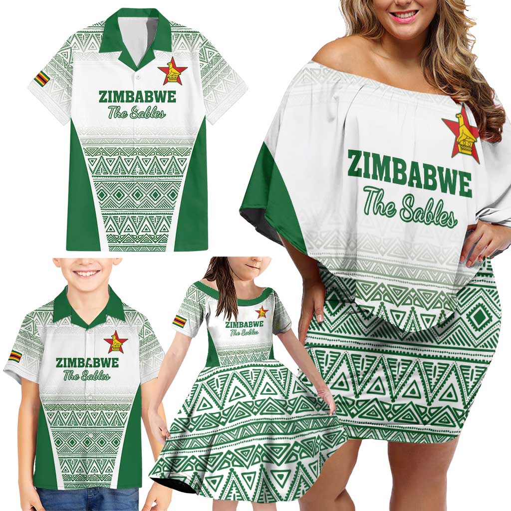 Custom Zimbabwe Rugby Family Matching Off Shoulder Short Dress and Hawaiian Shirt Sables African Patterns - Wonder Print Shop