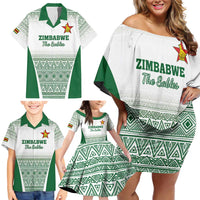 Custom Zimbabwe Rugby Family Matching Off Shoulder Short Dress and Hawaiian Shirt Sables African Patterns - Wonder Print Shop