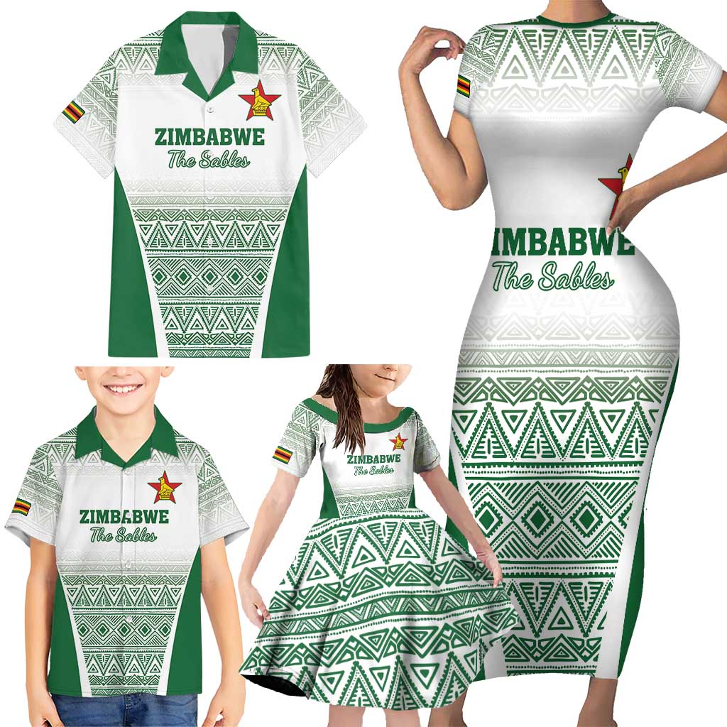 Custom Zimbabwe Rugby Family Matching Short Sleeve Bodycon Dress and Hawaiian Shirt Sables African Patterns - Wonder Print Shop