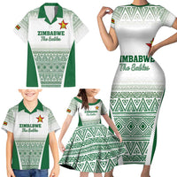 Custom Zimbabwe Rugby Family Matching Short Sleeve Bodycon Dress and Hawaiian Shirt Sables African Patterns - Wonder Print Shop