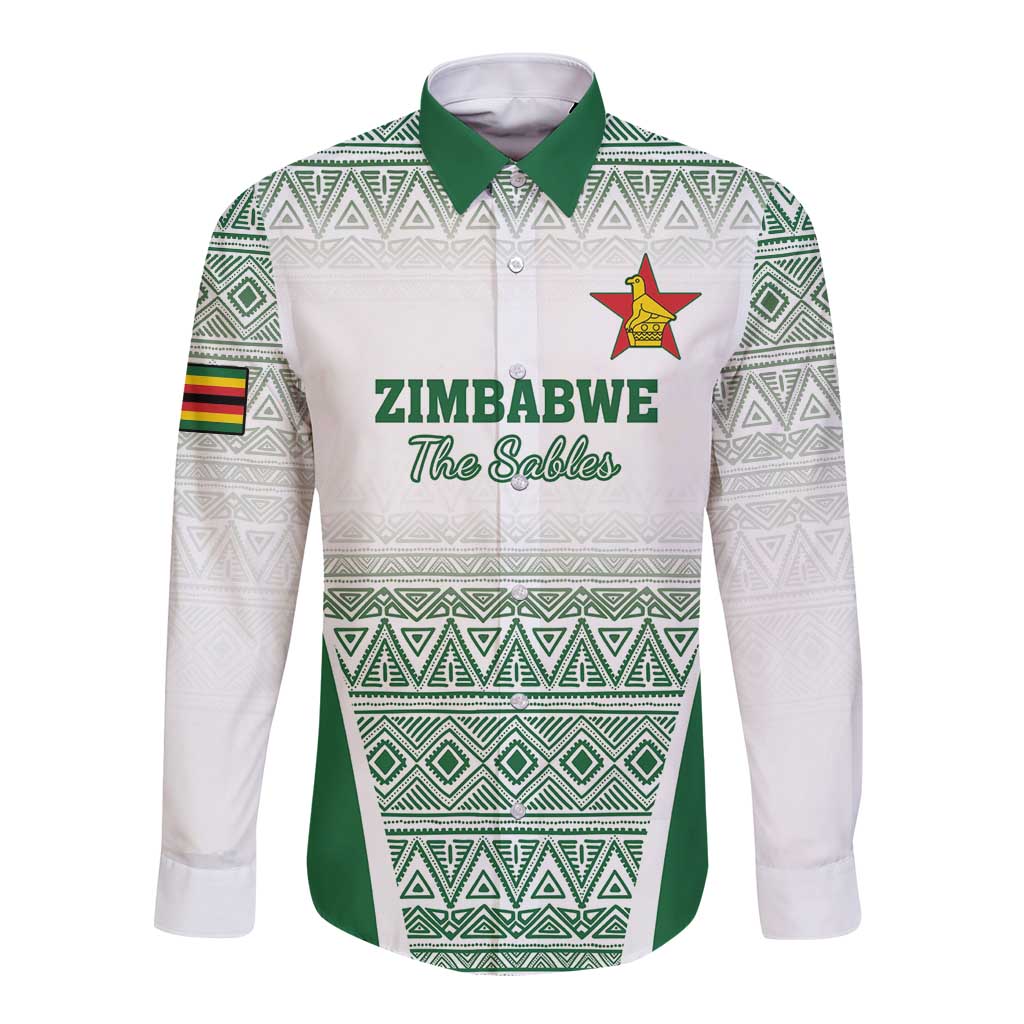 Custom Zimbabwe Rugby Long Sleeve Button Shirt Sables African Patterns - Wonder Print Shop