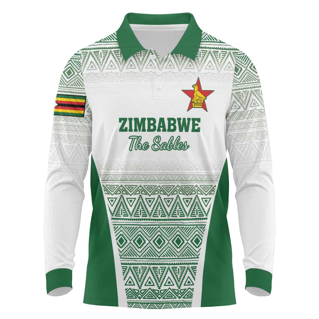 Custom Zimbabwe Rugby Long Sleeve Polo Shirt Sables African Patterns - Wonder Print Shop