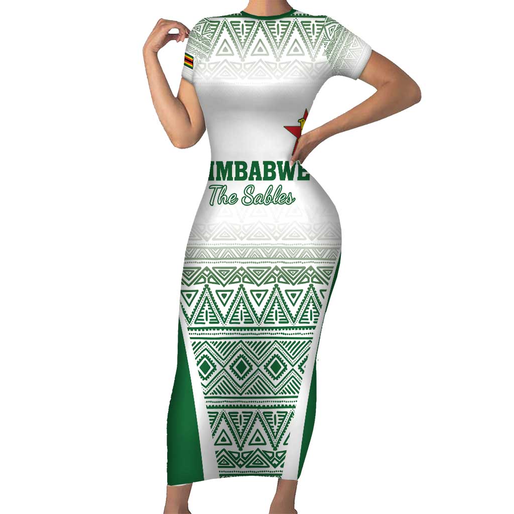 Custom Zimbabwe Rugby Short Sleeve Bodycon Dress Sables African Patterns - Wonder Print Shop