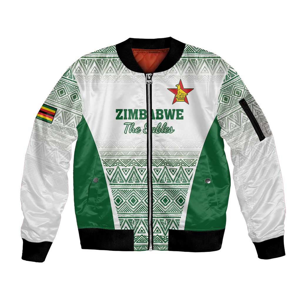 Custom Zimbabwe Rugby Sleeve Zip Bomber Jacket Sables African Patterns - Wonder Print Shop