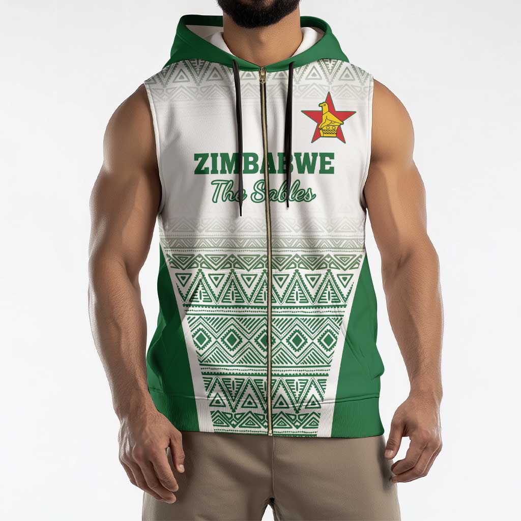 Custom Zimbabwe Rugby Sleeveless Zip Hoodie Sables African Patterns - Wonder Print Shop