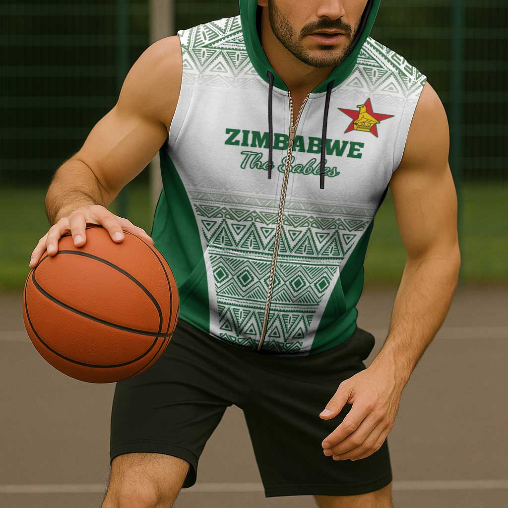 Custom Zimbabwe Rugby Sleeveless Zip Hoodie Sables African Patterns - Wonder Print Shop