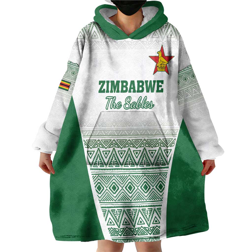 Custom Zimbabwe Rugby Wearable Blanket Hoodie Sables African Patterns - Wonder Print Shop