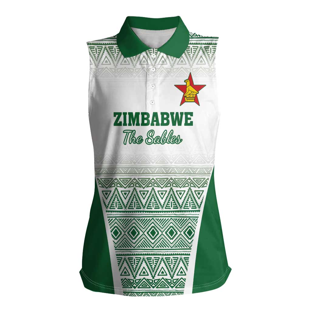 Custom Zimbabwe Rugby Women Sleeveless Polo Shirt Sables African Patterns - Wonder Print Shop