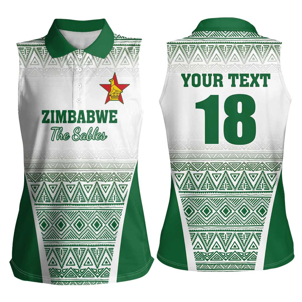 Custom Zimbabwe Rugby Women Sleeveless Polo Shirt Sables African Patterns - Wonder Print Shop