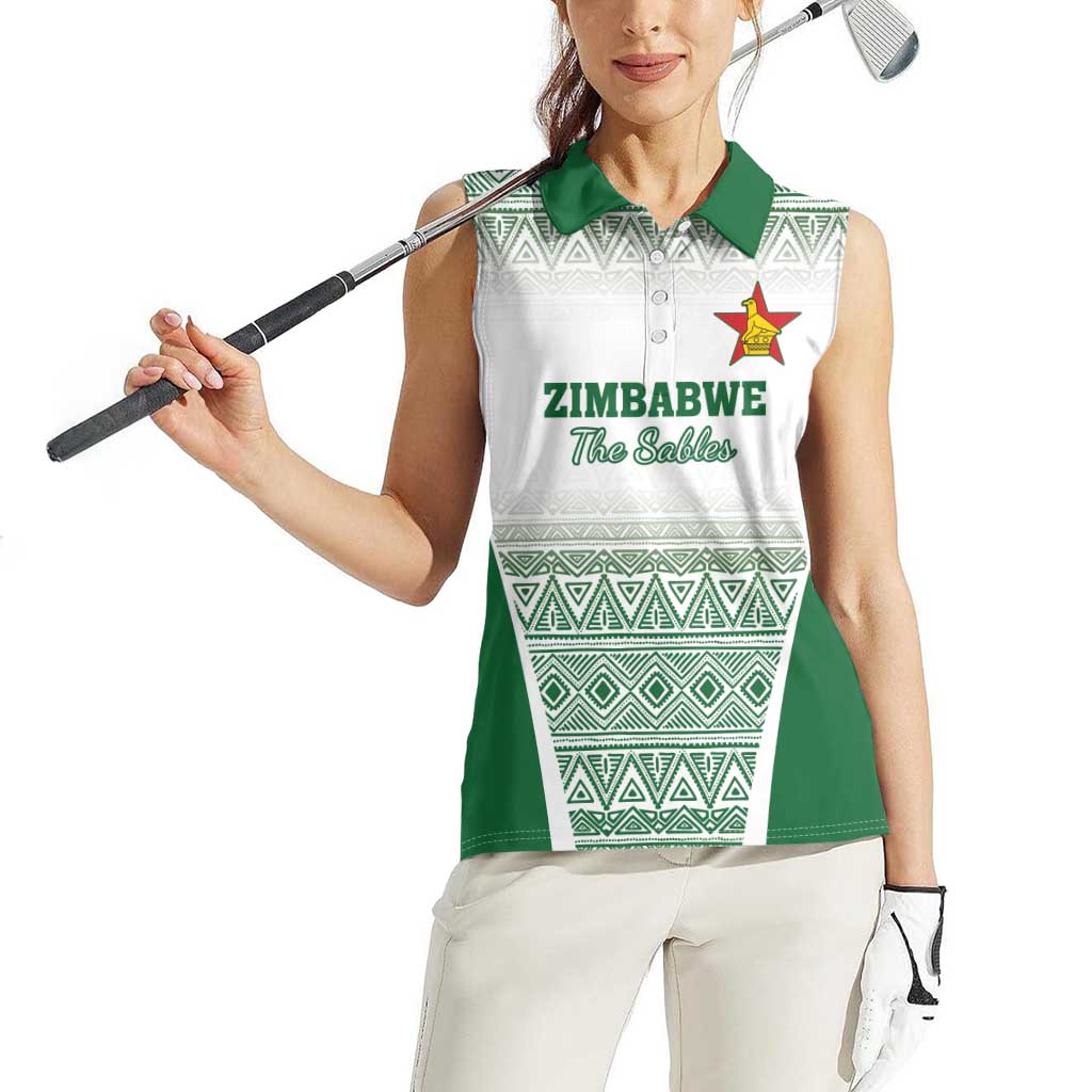 Custom Zimbabwe Rugby Women Sleeveless Polo Shirt Sables African Patterns - Wonder Print Shop