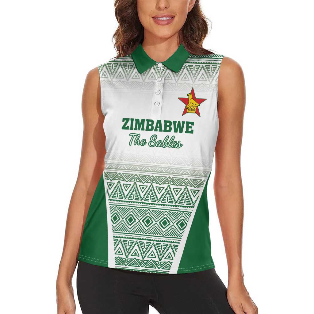 Custom Zimbabwe Rugby Women Sleeveless Polo Shirt Sables African Patterns - Wonder Print Shop