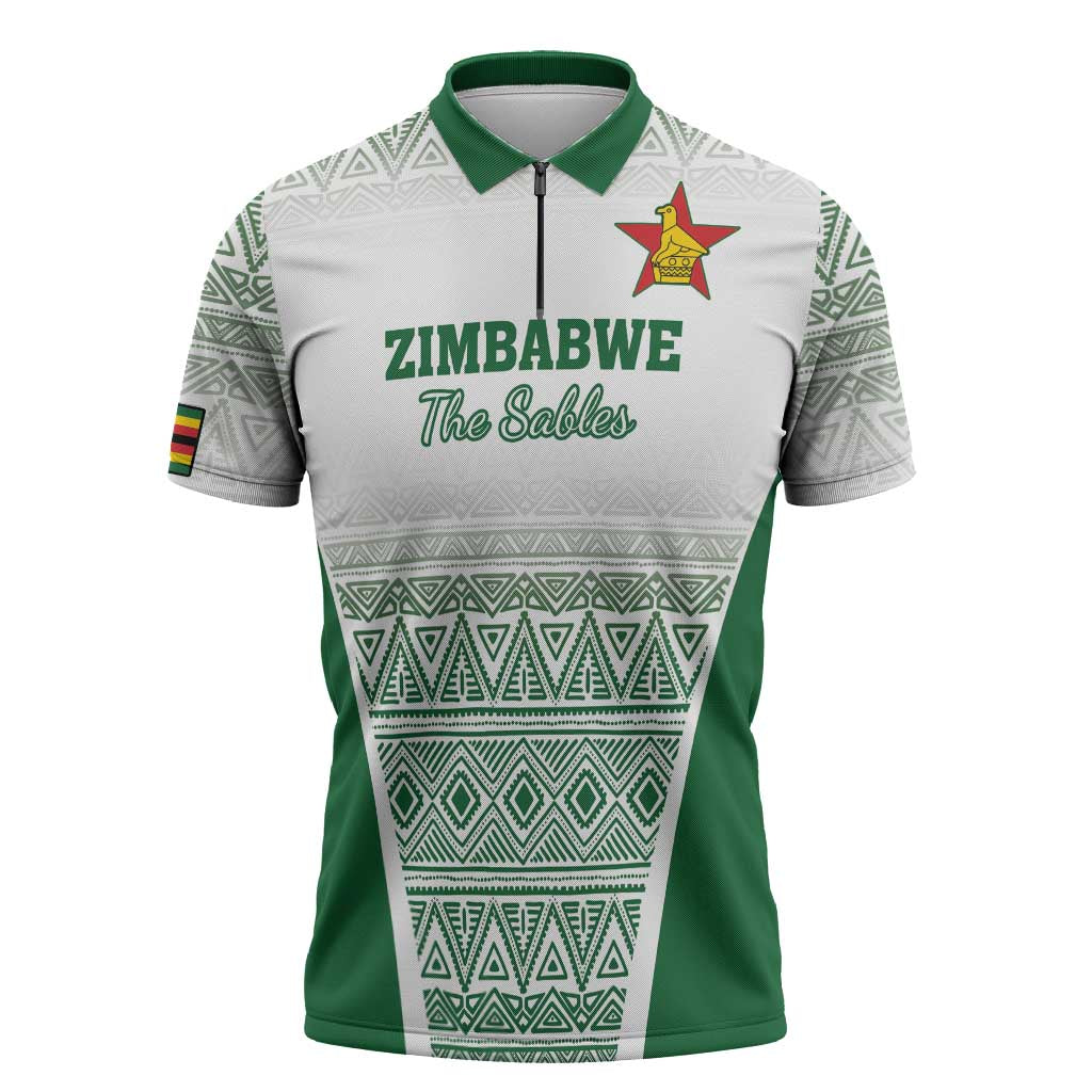 Custom Zimbabwe Rugby Zipper Polo Shirt Sables African Patterns - Wonder Print Shop