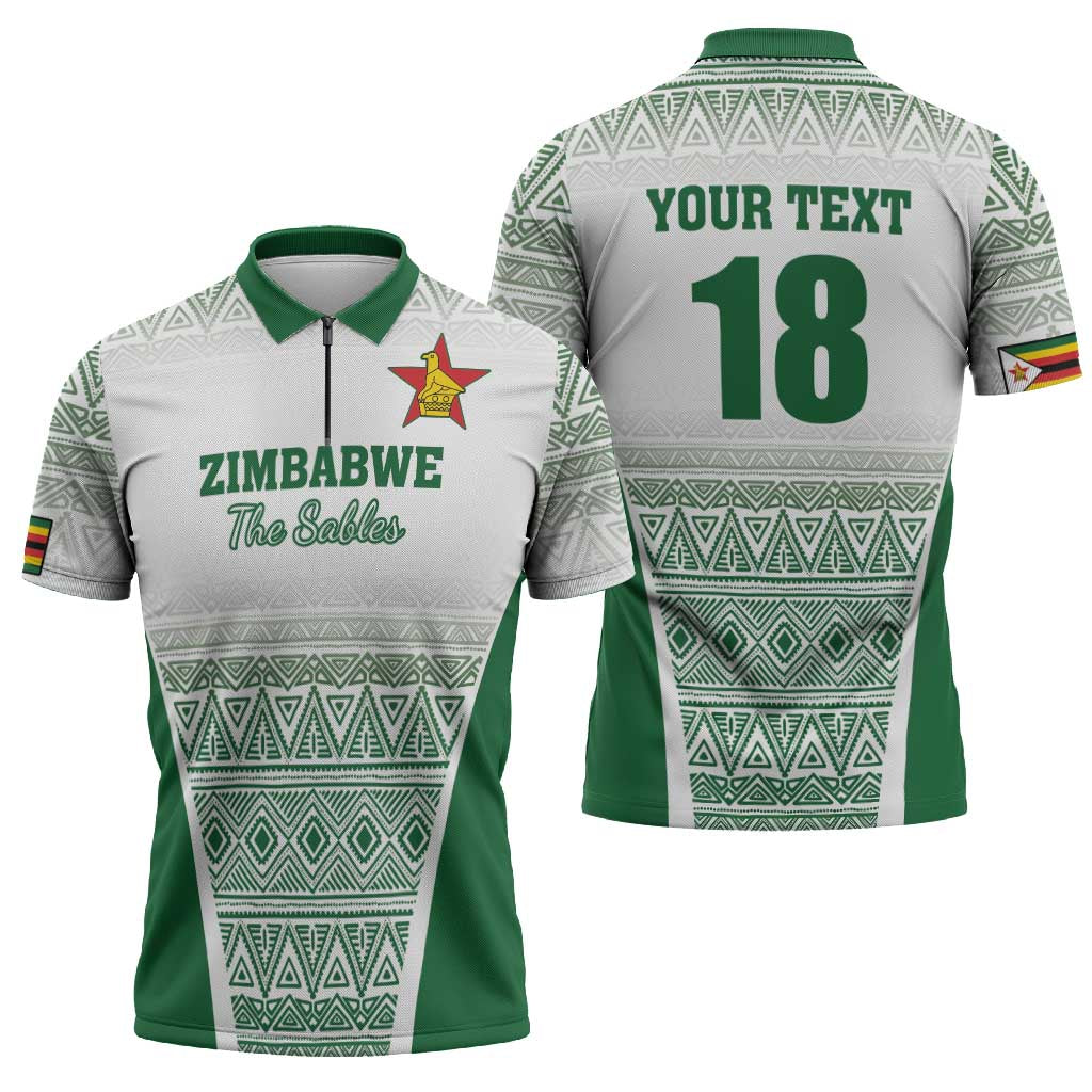 Custom Zimbabwe Rugby Zipper Polo Shirt Sables African Patterns - Wonder Print Shop