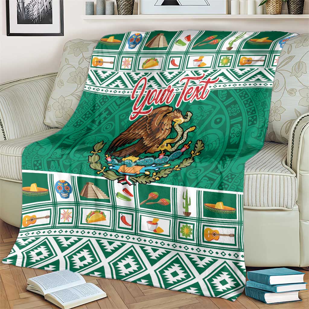 Personalized Mexico Christmas Blanket Coat Of Arms With Aztec Mexican Patterns