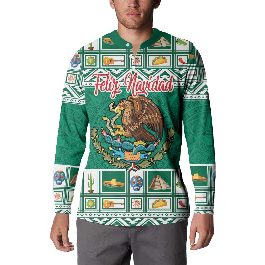 Personalized Mexico Christmas Button Sweatshirt Coat Of Arms With Aztec Mexican Patterns - Wonder Print Shop